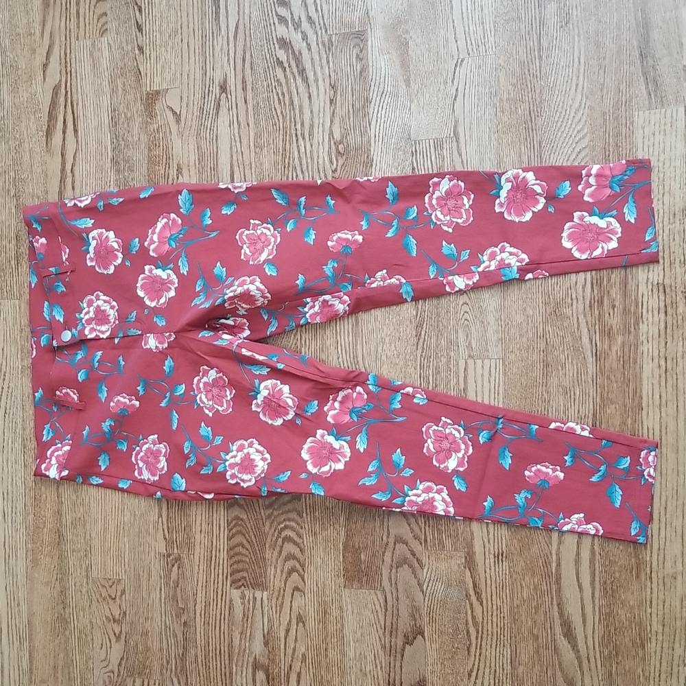 (L) Lily Morgan Floral Print Cropped Skinny Fit Stretchy Viscose Blend Pants